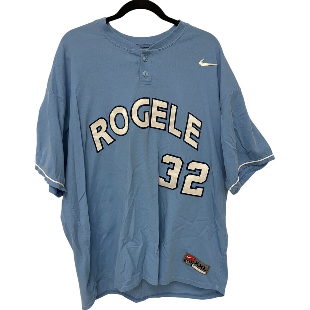 Vtg Nike Rogele 32 Baseball Jersey XXL Buttons Blue White Made USA‎ Athleisure